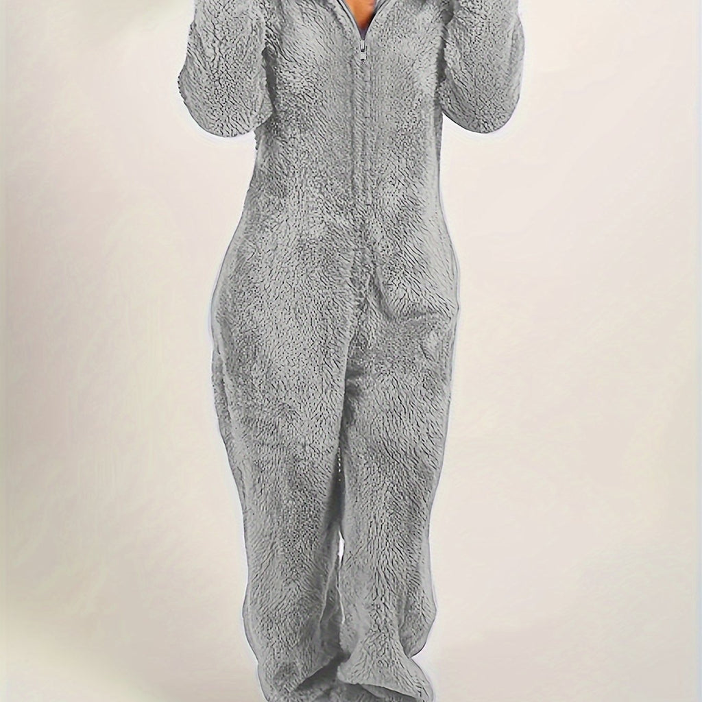 Fuzzy Cozy Hooded Pajama Jumpsuit - Comfy &amp; Cute Long Sleeve Zipper Pajamas - Women's Lingerie &amp; Sleepwear - Music - view 15 of 16
