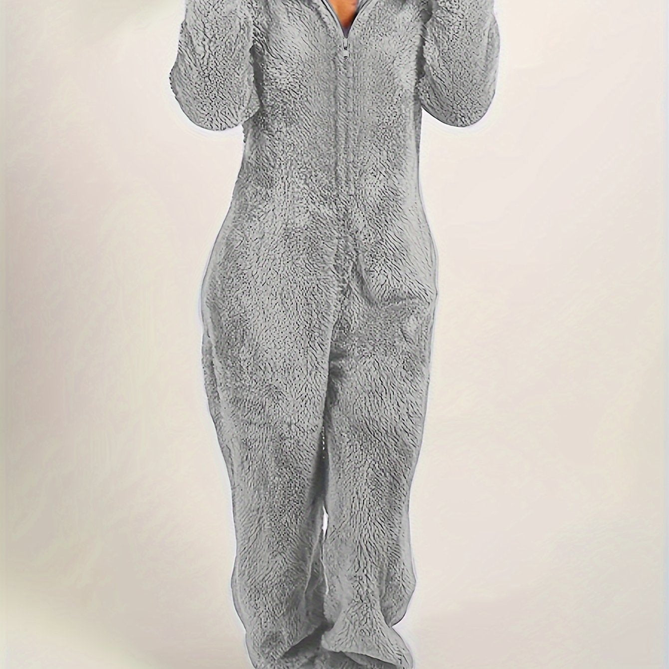Fuzzy Cozy Hooded Pajama Jumpsuit - Comfy &amp; Cute Long Sleeve Zipper Pajamas - Women's Lingerie &amp; Sleepwear - Music Festival