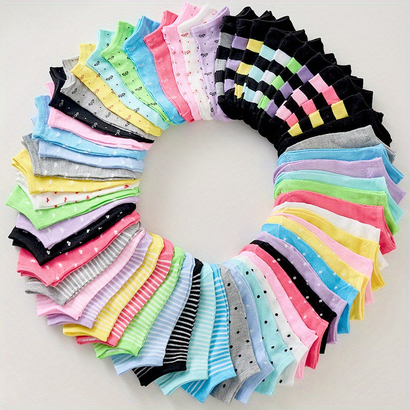 20 Pairs - Women's Heart Pattern Ankle Socks - Soft Breathable, Assorted Geometric &amp; Polka Dot Designs, Assorted Colors, Playful Sock Designs - Comfortable Sock Material