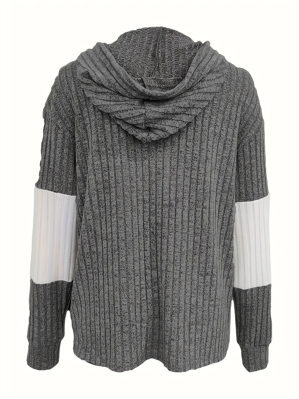 Color Block Zip-up Hoodie Jacket - Casual Long Sleeve Drawstring Ribbed Jacket