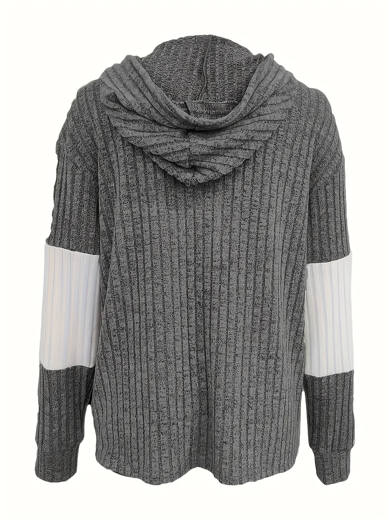 Color Block Zip-up Hoodie Jacket - Casual Long Sleeve Drawstring Ribbed Jacket