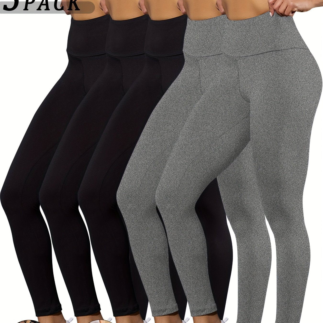 5 pairs - Super Soft Leggings for Women - High Waisted Tummy Control - No See Through Workout, Yoga, Running, Pants Leggings