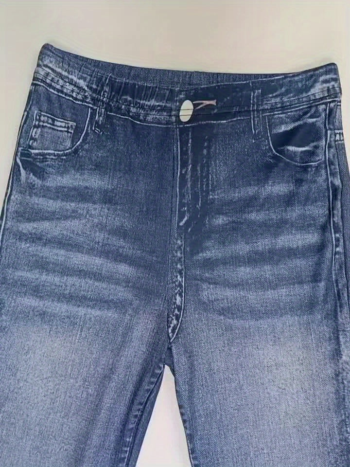 Women's High-Waisted Stretch Imitation Denim Bell-Bottom Jeans