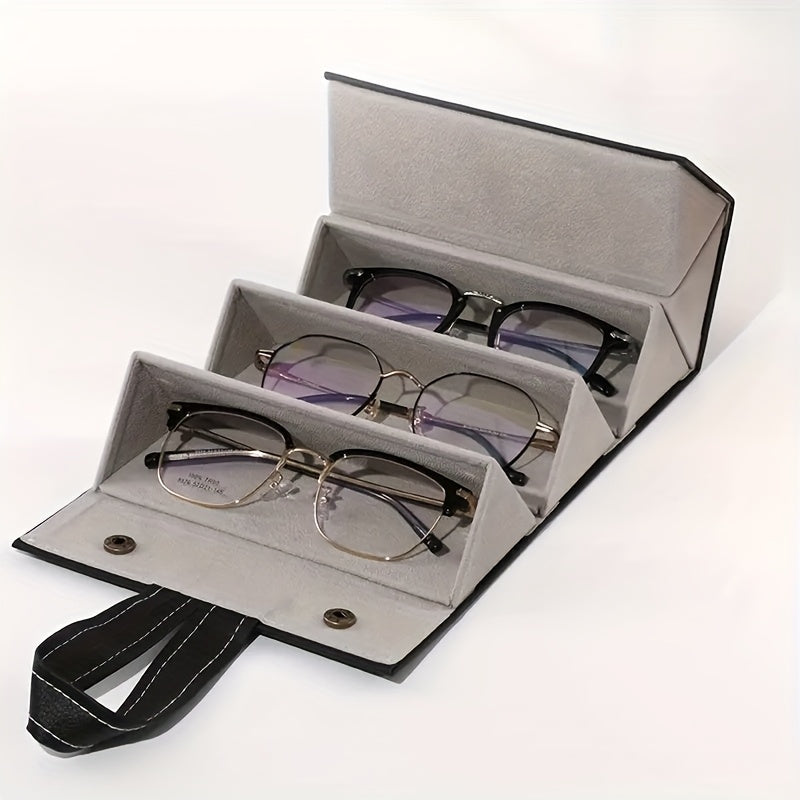 3-compartment Fashion Glasses Storage Box with Foldable Suitcase Frame for Better Storage Of Glasses, Suitable for Hanging Multiple Pairs Of Glasses for Display