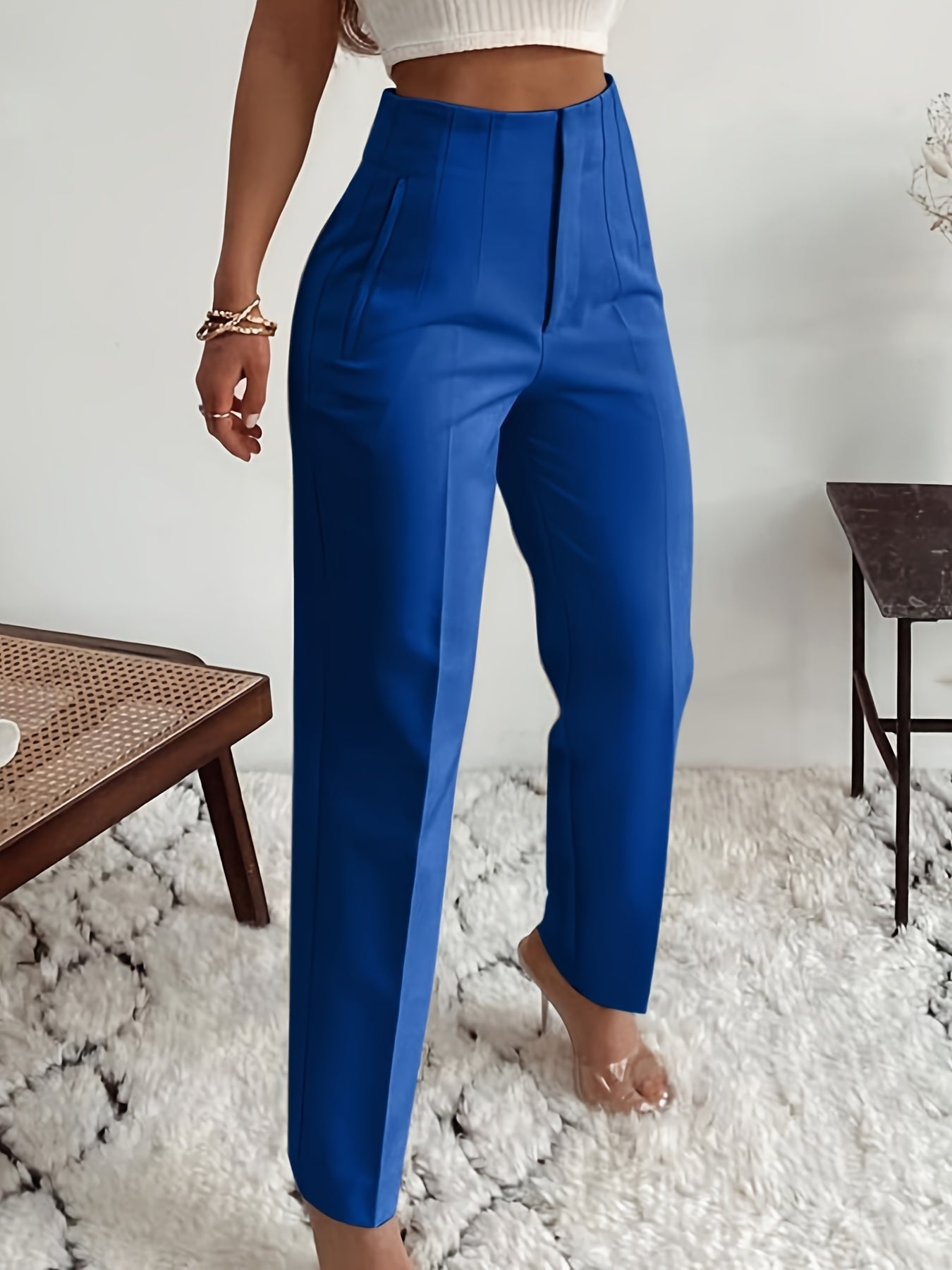 Women's High-Waisted Slim-Fit Office Pencil Pants - Trousers for Professional Workwear Formal Attire - Office Pants, Business Casual, Sophisticated Look