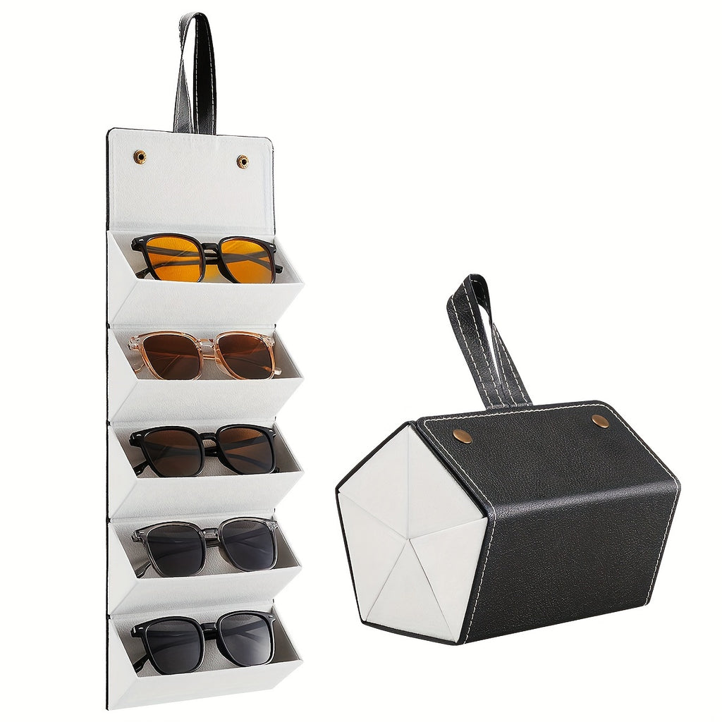 5-compartment Fashion Glasses Organizer Case - Portable Eyewear Storage Box - Scratch-Resistant Soft Lining &amp; Sleek White & Black Design - Compact Style, Durable Construction, for Fashion Glass Lovers