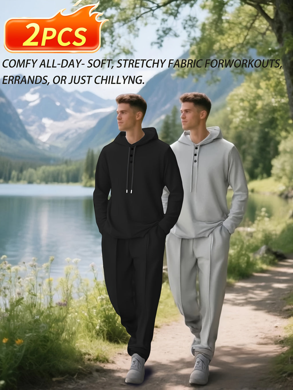 4 pcs - Long-Sleeved Casual Pants Set-- Long-Sleeved Casual Hooded Sweatshirt and Drawstring Pants - Regular Fit - Long-Sleeved Casual Set