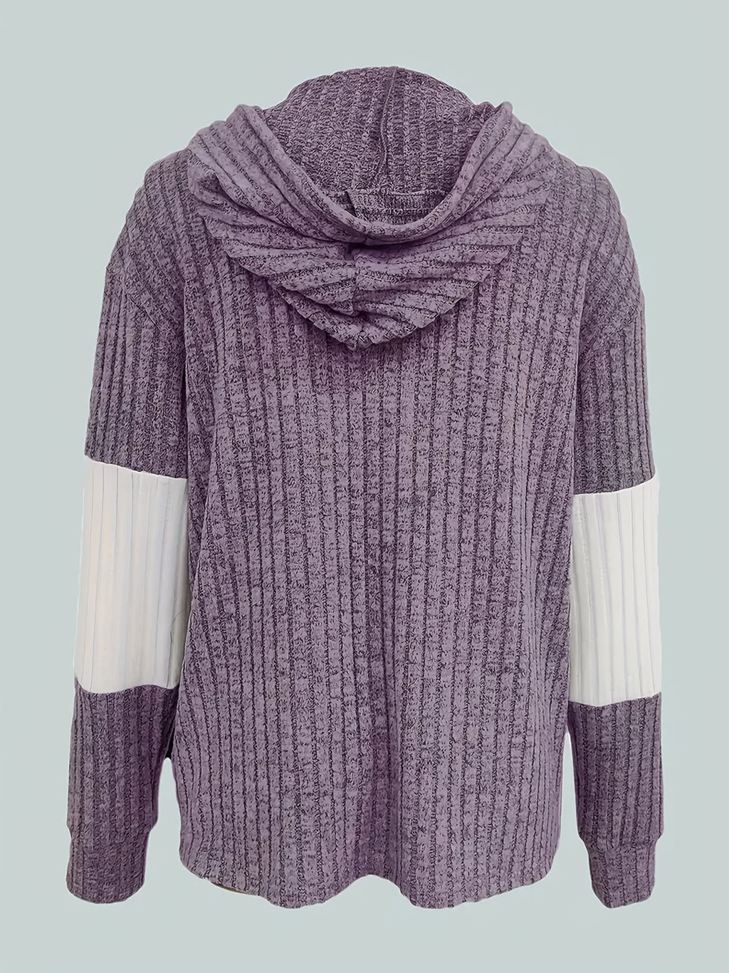 Color Block Zip-up Hoodie Jacket - Casual Long Sleeve Drawstring Ribbed Jacket