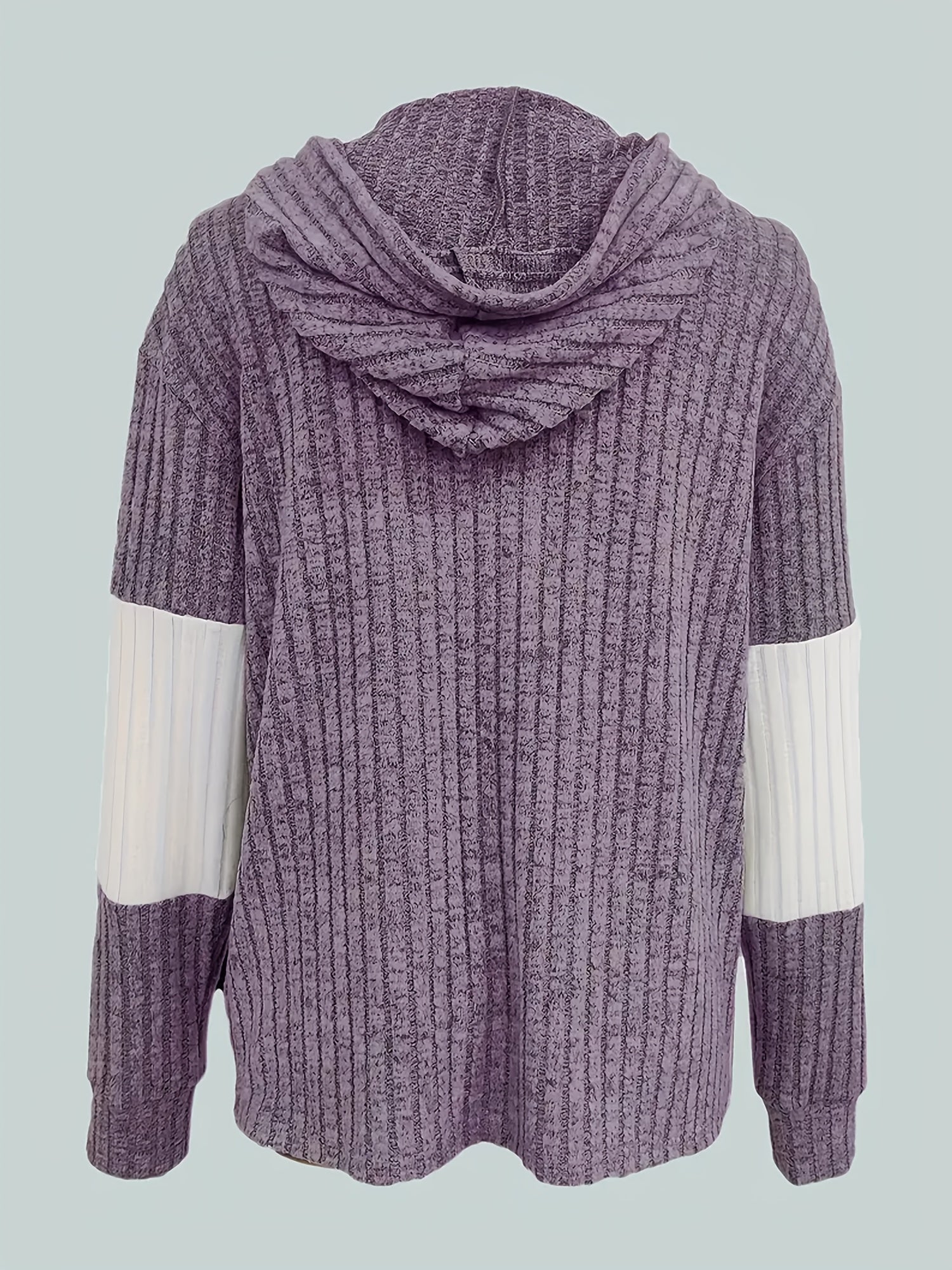 Color Block Zip-up Hoodie Jacket - Casual Long Sleeve Drawstring Ribbed Jacket