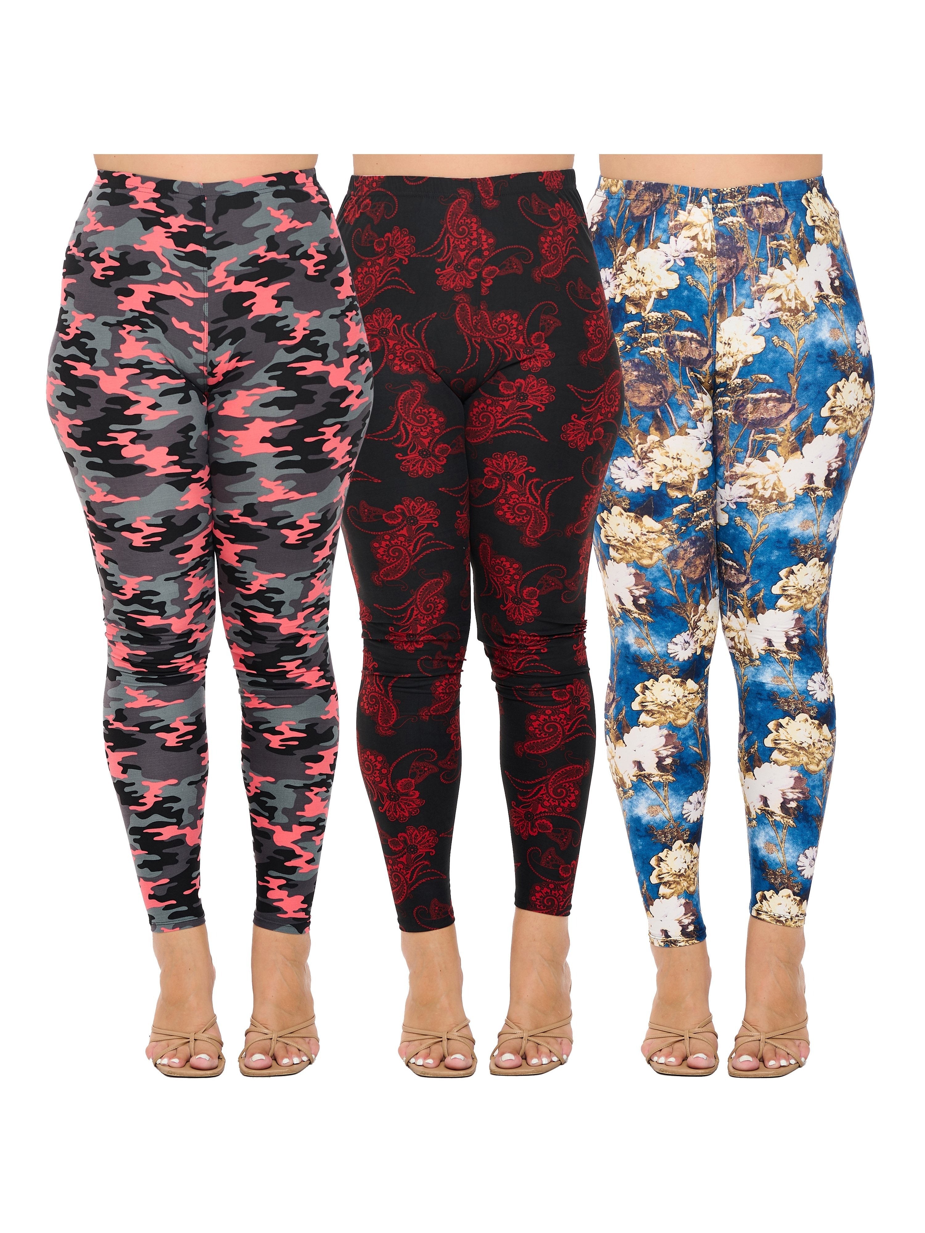 10 pairs &amp; 20 pairs - Plus Size Women's Multi-Pack of Randomly Assorted Fashion Lounge Leggings - Comfortable Soft Pull-On Breathable Leggings - 1X - 2X - 3X - 4X - 5X