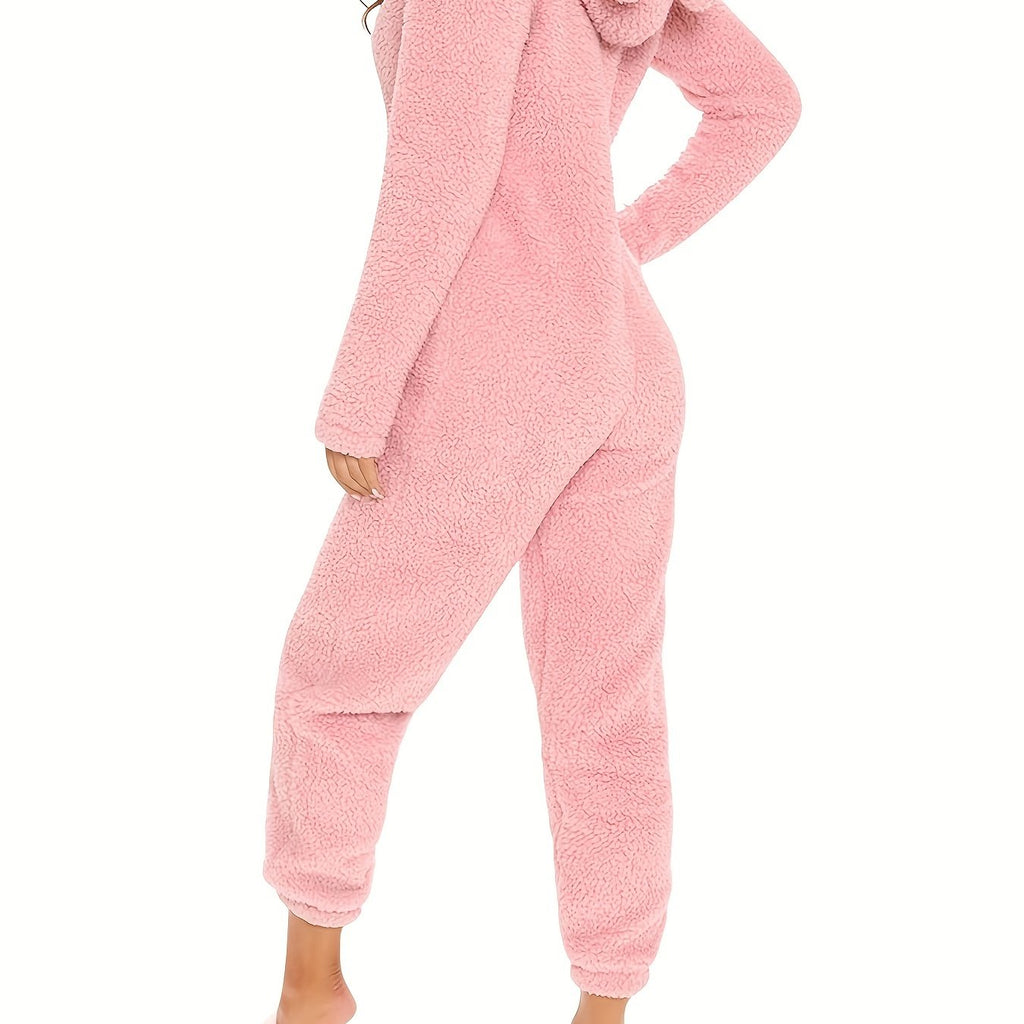 Fuzzy Cozy Hooded Pajama Jumpsuit - Comfy &amp; Cute Long Sleeve Zipper Pajamas - Women's Lingerie &amp; Sleepwear - Music Festival