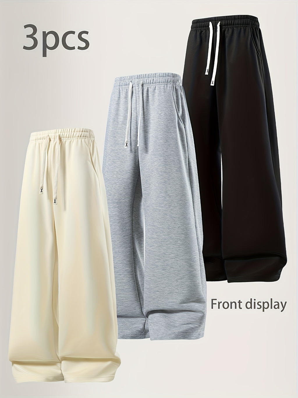 3 pairs - Women's Long Pants Soft Joggers - Loose Fit, Elastic Waist With Drawstring, Two Side Pockets