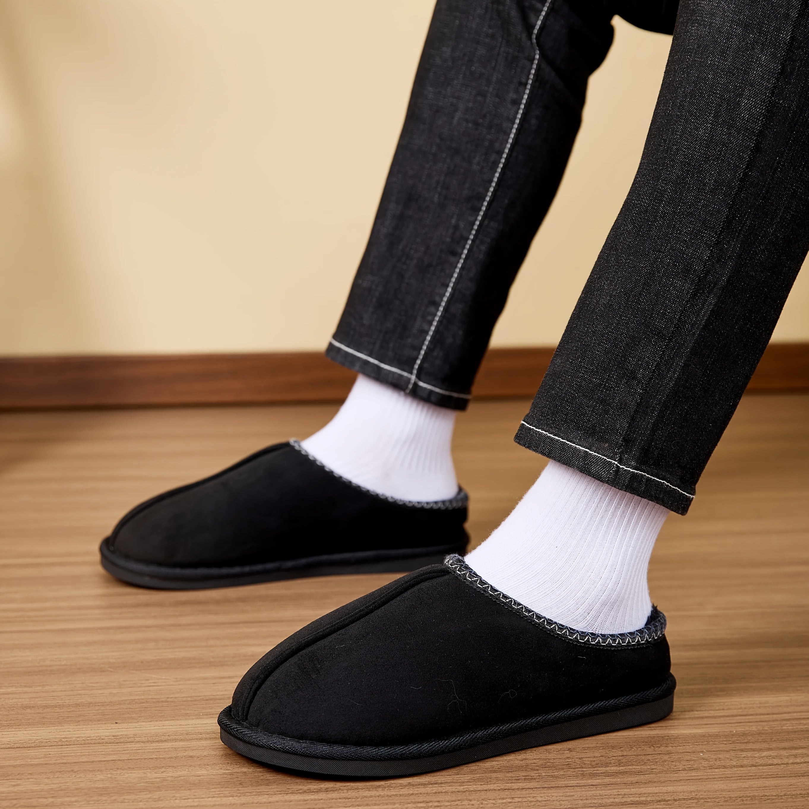 Plush Furry House Shoes with TPR Sole - Slip-On Thick Casual Footwear
