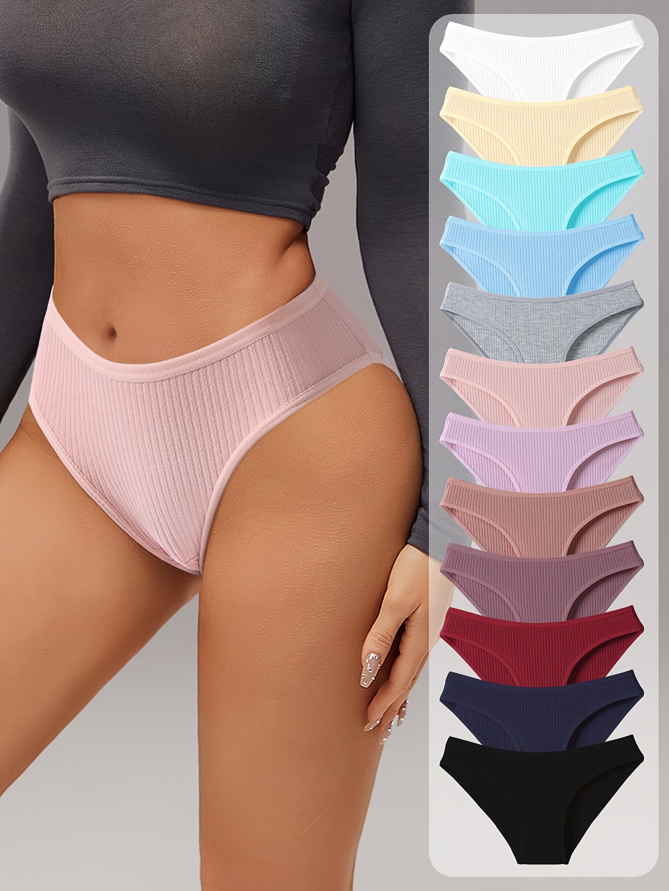 12 pairs - Sexy And Simple Solid Color Women's Underwear - Breathable and Comfortable Underwear