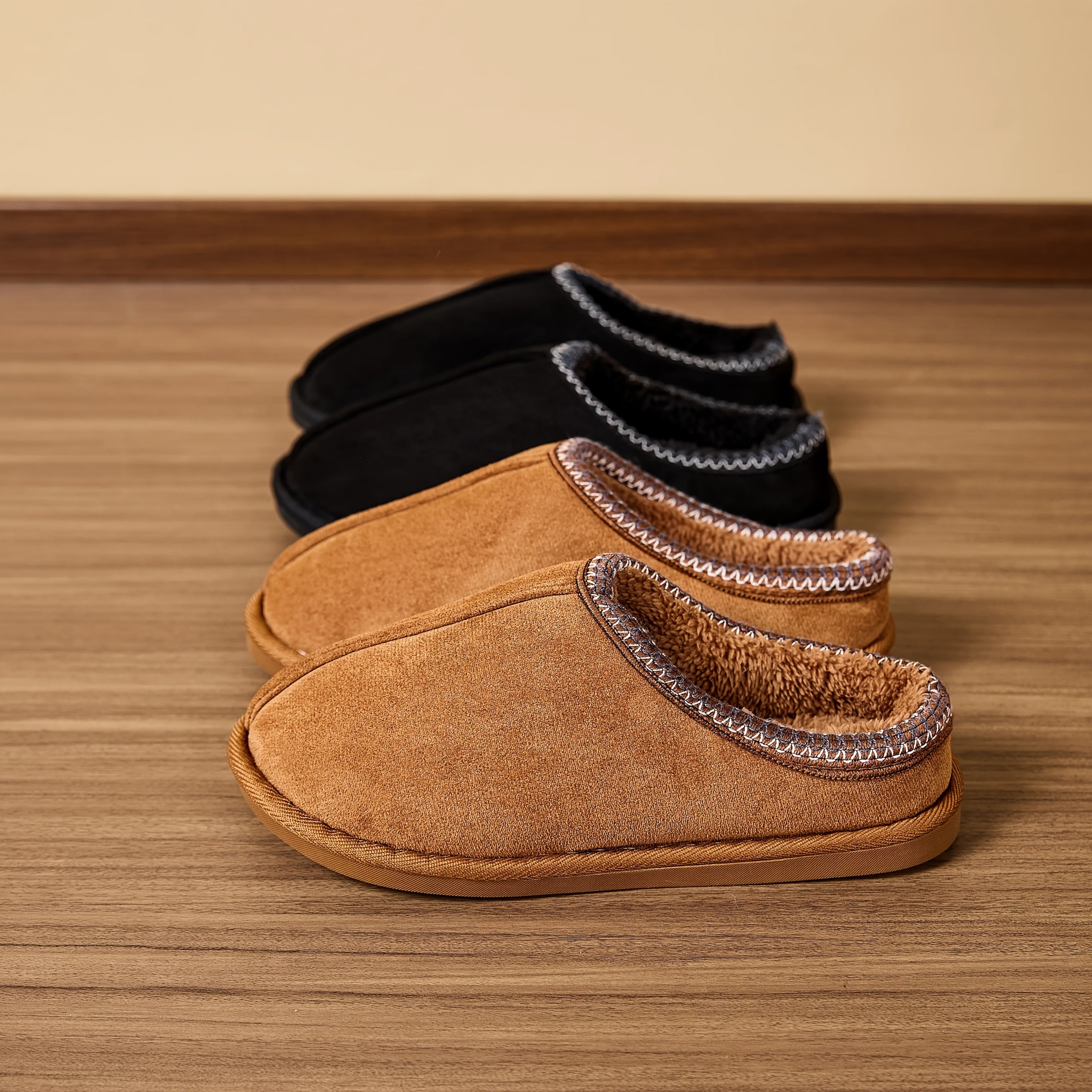 Plush Furry House Shoes with TPR Sole - Slip-On Thick Casual Footwear