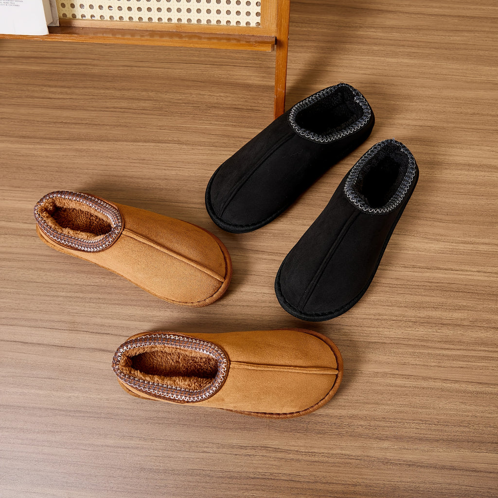 Plush Furry House Shoes with TPR Sole - Slip-On Thick Casual Footwear