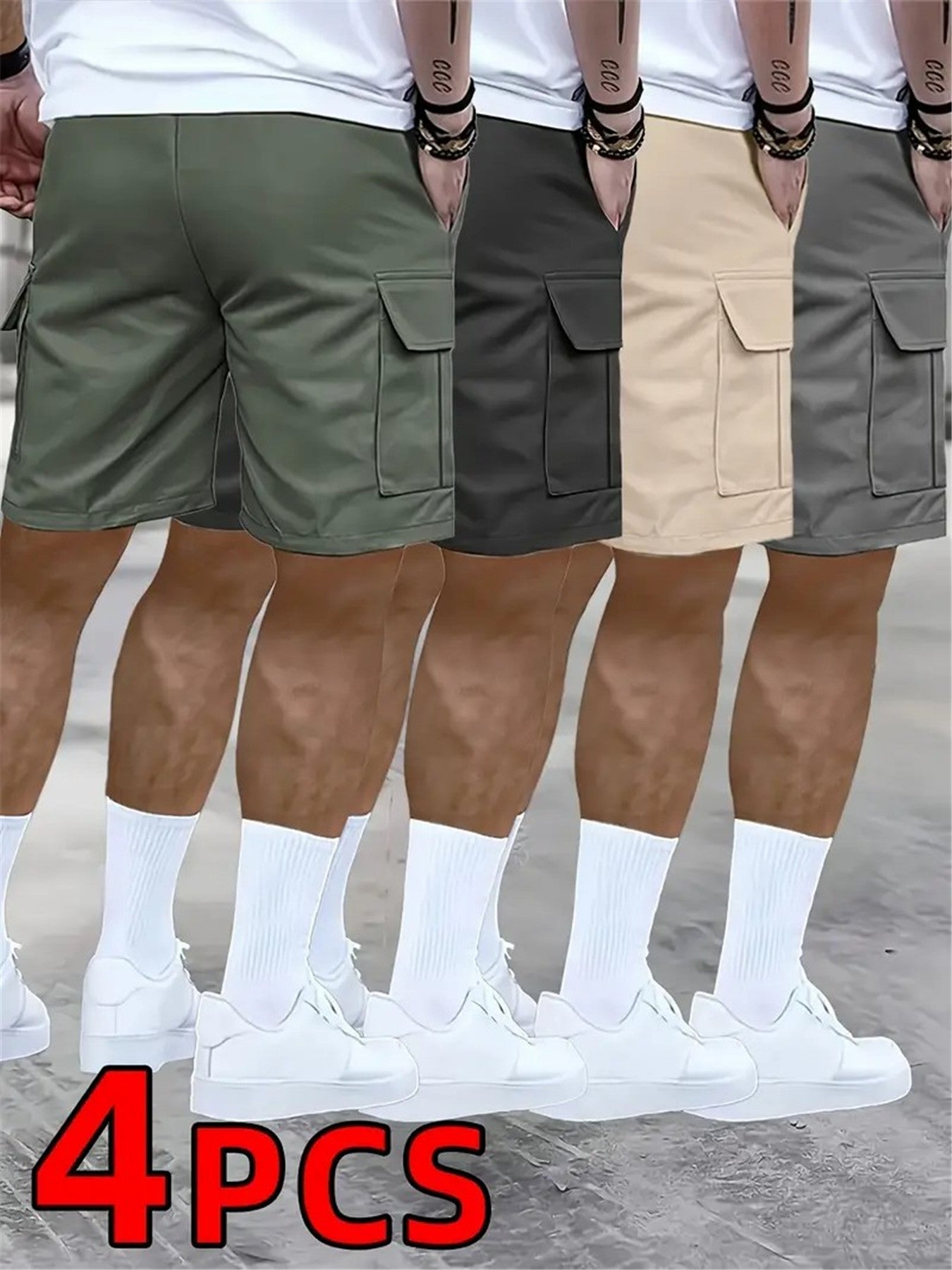 4 pairs - Men's shorts, casual loose shorts, perfect choice, large pocket workwear shorts, summer workwear shorts