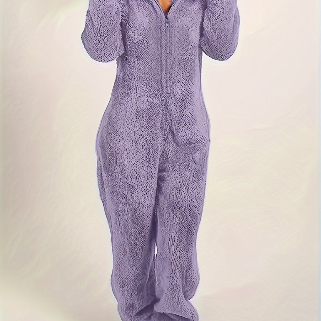 Fuzzy Cozy Hooded Pajama Jumpsuit - Comfy &amp; Cute Long Sleeve Zipper Pajamas - Women's Lingerie &amp; Sleepwear - Music - view 16 of 16