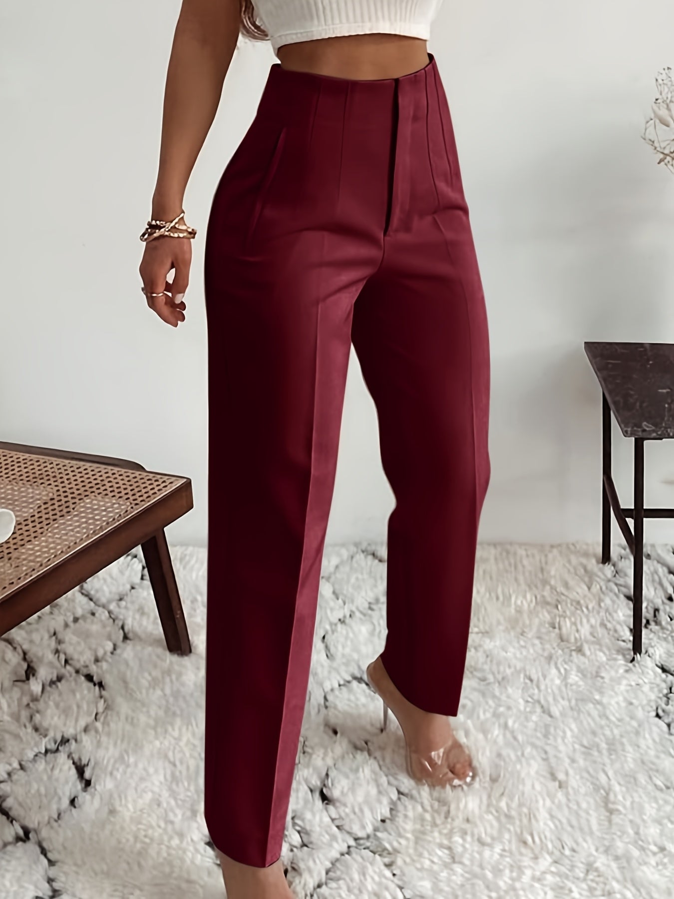 Women's High-Waisted Slim-Fit Office Pencil Pants - Trousers for Professional Workwear Formal Attire - Office Pants, Business Casual, Sophisticated Look