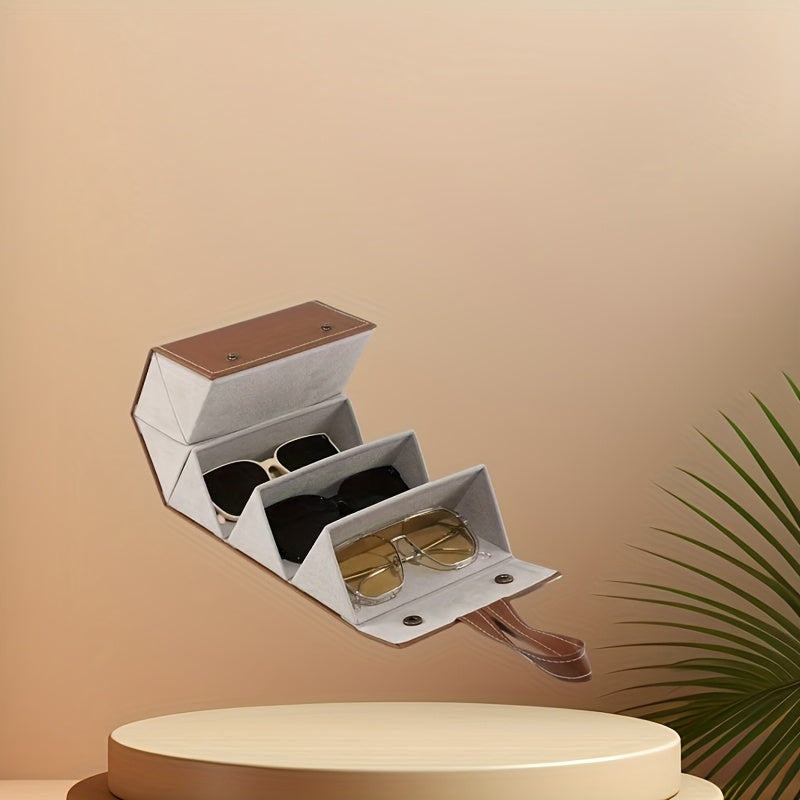 3-compartment Fashion Glasses Storage Box with Foldable Suitcase Frame for Better Storage Of Glasses, Suitable for Hanging Multiple Pairs Of Glasses for Display