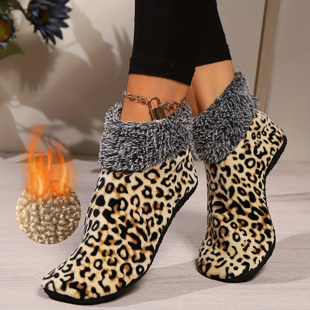 4 Pairs - Women's Winter Leopard Slipper Socks - Thickened Velvet - Warm House Shoes - Soft &amp; Cozy for Indoor Use