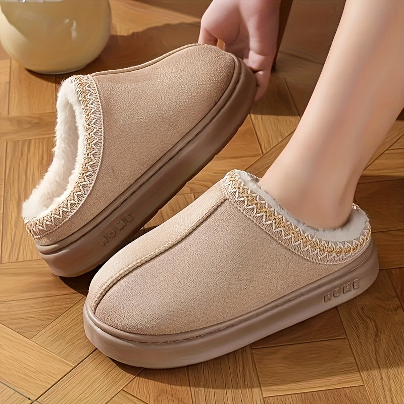 Women's Cozy Lace-Trimmed Slippers - Solid Color - Thick Sole for Non-Slip Grip - All-Season Comfort, Easy Care - Ladies Slippers