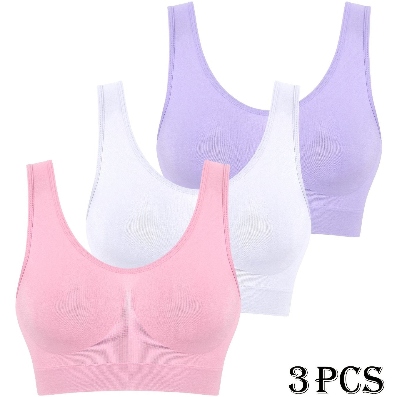 3 pcs - Women's Seamless High-Impact Sports Bras - No Padding Lightweight Breathable Mesh - High Elasticity for Gym, Yoga, Running - Elegant Special Series - Highelasticity Fabric