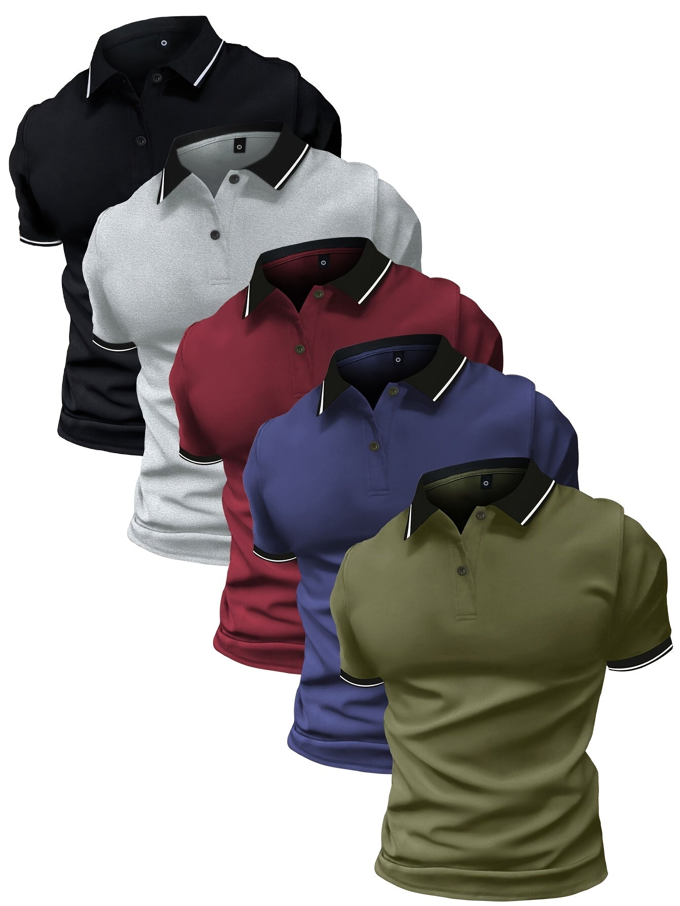 5 Men's Polo Shirts with Collar - Solid Color - Short Sleeves - Available in Multiple Colors - Suitable for Work And Casual Sportswear