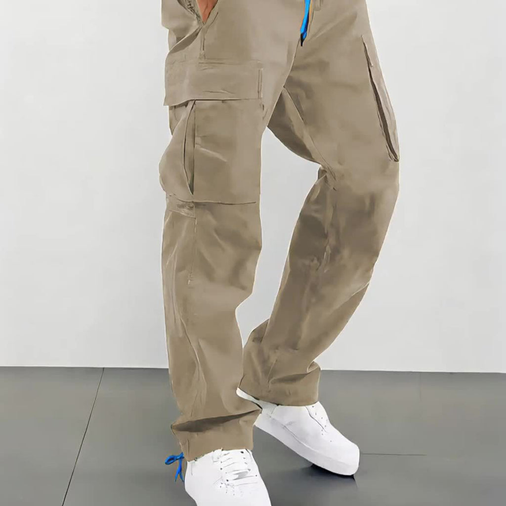 4 pairs - Men's Loose Drawstring Waist Work Pants - Multi-Pocket Stretch High Waisted Trendy Street Style Breathable Casual Trousers