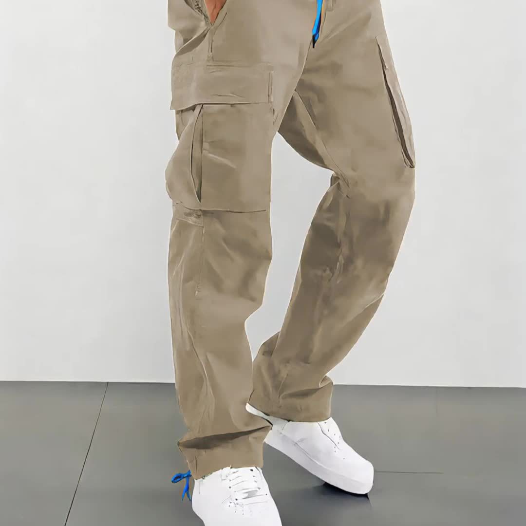 4 pairs - Men's Loose Drawstring Waist Work Pants - Multi-Pocket Stretch High Waisted Trendy Street Style Breathable Casual Trousers