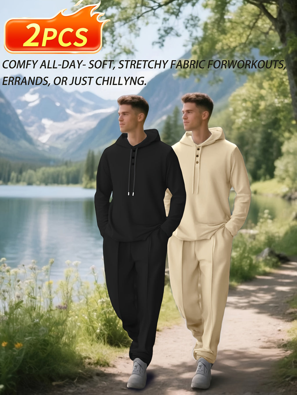 4 pcs - Long-Sleeved Casual Pants Set-- Long-Sleeved Casual Hooded Sweatshirt and Drawstring Pants - Regular Fit - Long-Sleeved Casual Set