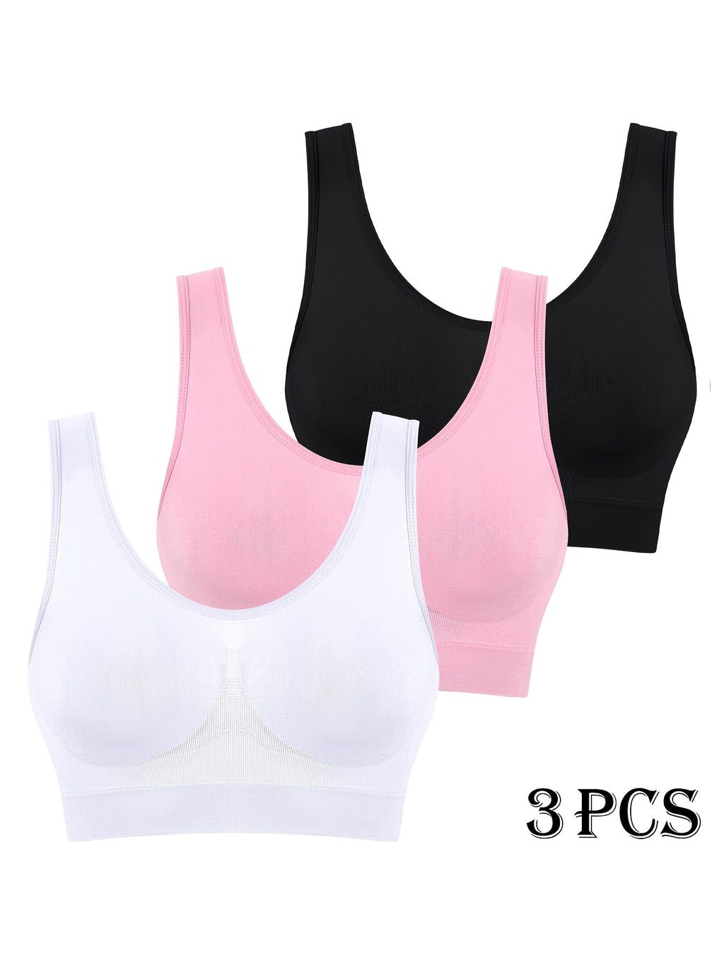 3 pcs - Women's Seamless High-Impact Sports Bras - No Padding Lightweight Breathable Mesh - High Elasticity for Gym, Yoga, Running - Elegant Special Series - Highelasticity Fabric