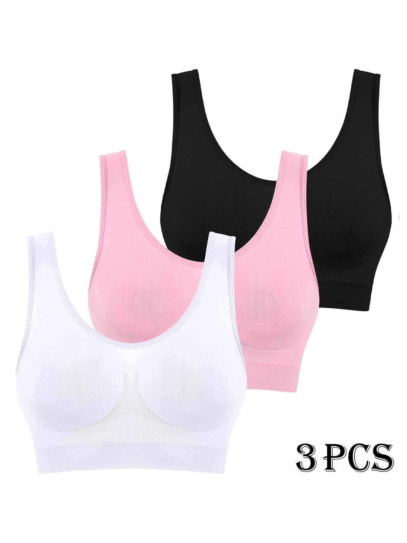 3 pcs - Women's Seamless High-Impact Sports Bras - No Padding Lightweight Breathable Mesh - High Elasticity for Gym, Yoga, Running - Elegant Special Series - Highelasticity Fabric