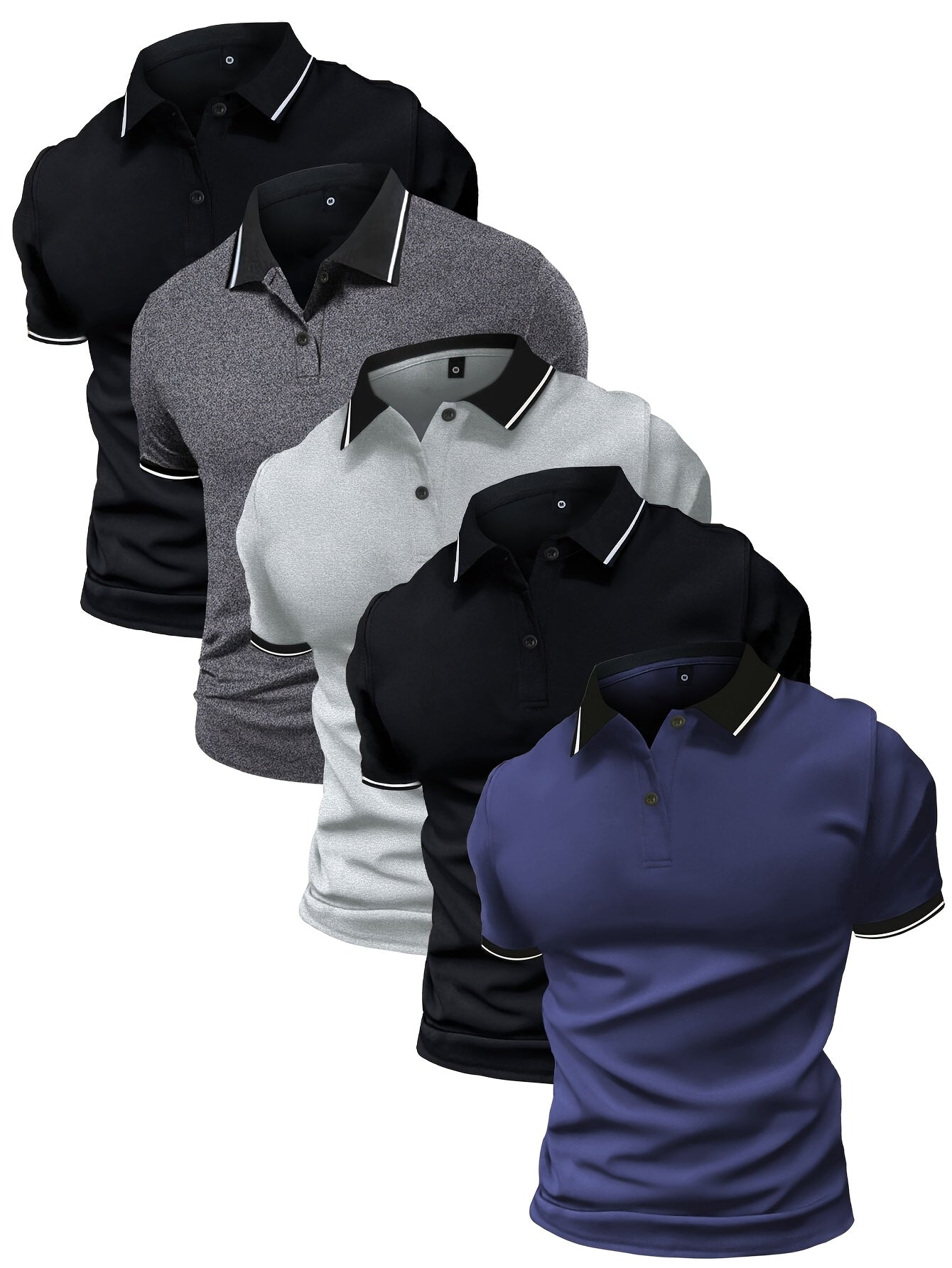 5 Men's Polo Shirts with Collar - Solid Color - Short Sleeves - Available in Multiple Colors - Suitable for Work And Casual Sportswear