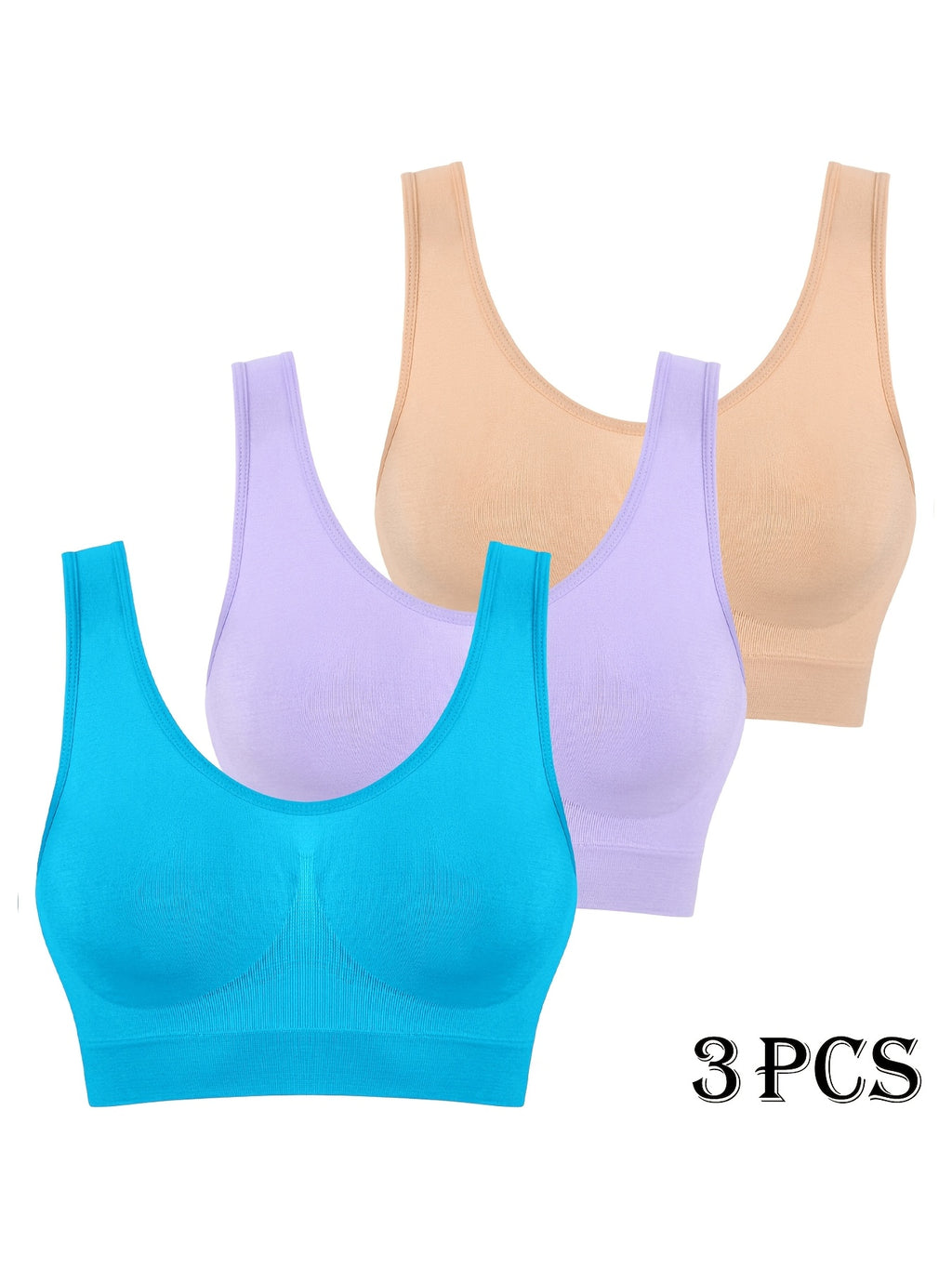 3 pcs - Women's Seamless High-Impact Sports Bras - No Padding Lightweight Breathable Mesh - High Elasticity for Gym, Yoga, Running - Elegant Special Series - Highelasticity Fabric