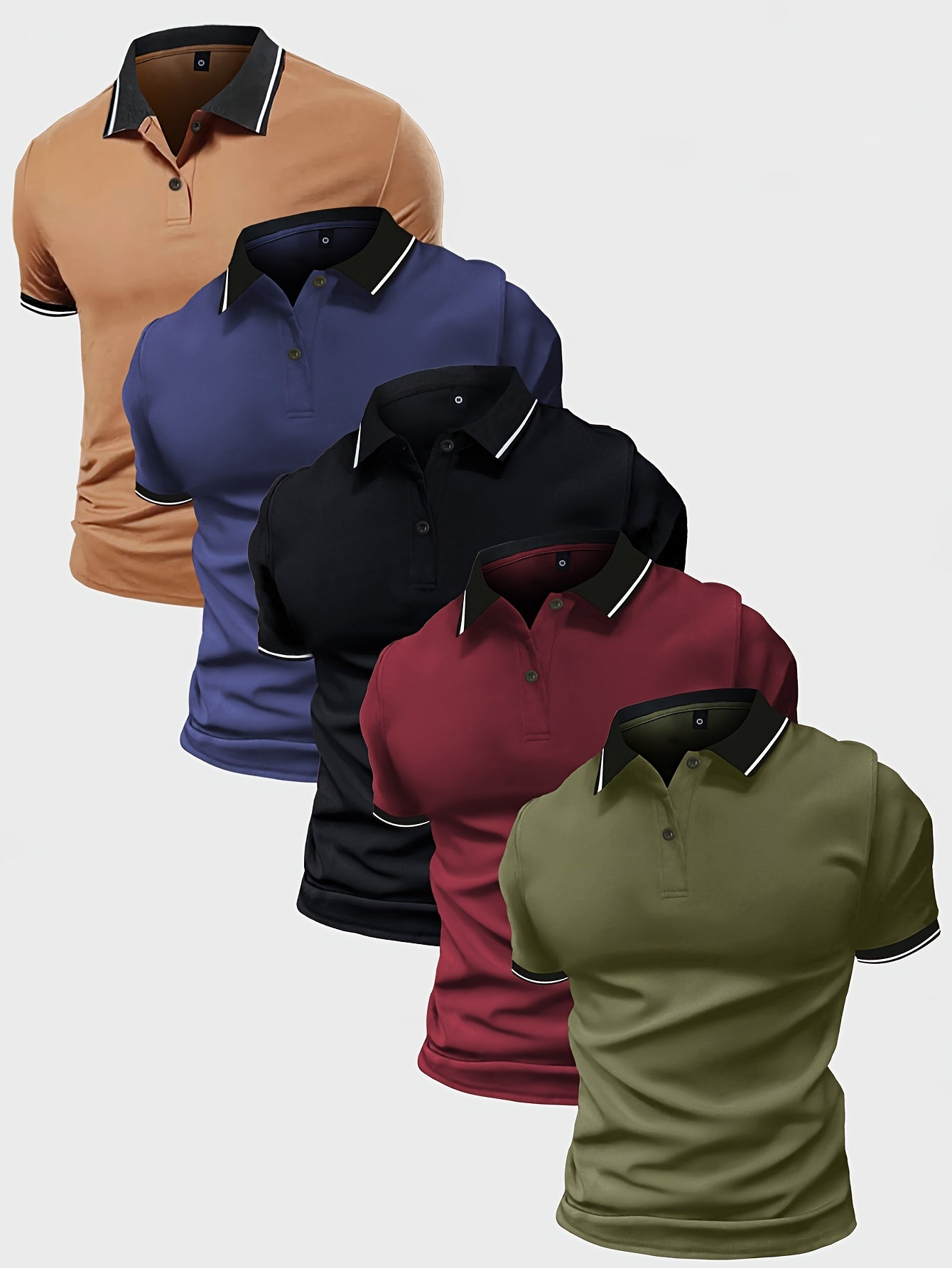 5 Men's Polo Shirts with Collar - Solid Color - Short Sleeves - Available in Multiple Colors - Suitable for Work And Casual Sportswear