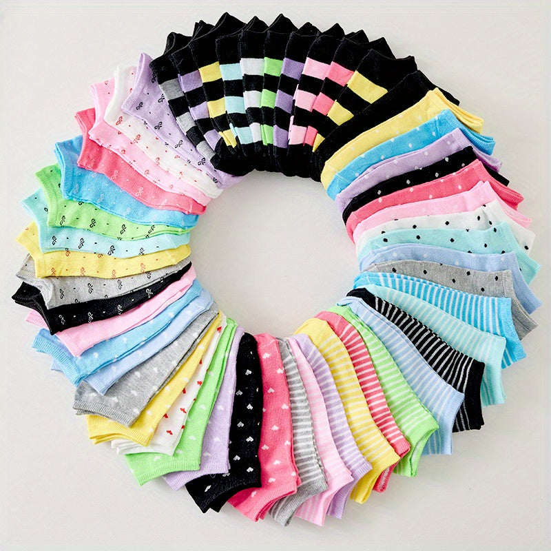 20 Pairs - Women's Heart Pattern Ankle Socks - Soft Breathable, Assorted Geometric &amp; Polka Dot Designs, Assorted Colors, Playful Sock Designs - Comfortable Sock Material