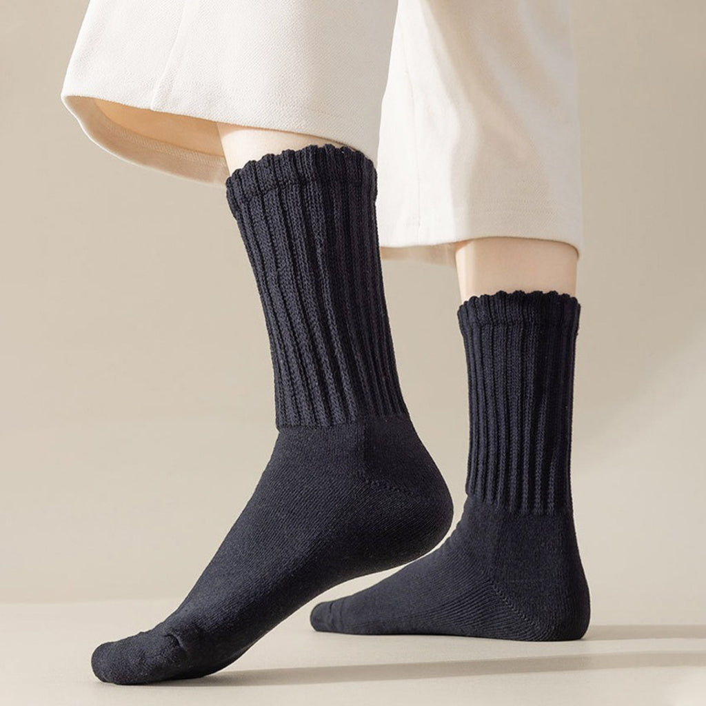3 Pairs - Warm Winter Socks - Unisex Breathable Mid Calf Socks - Solid Color Stacked Long Socks