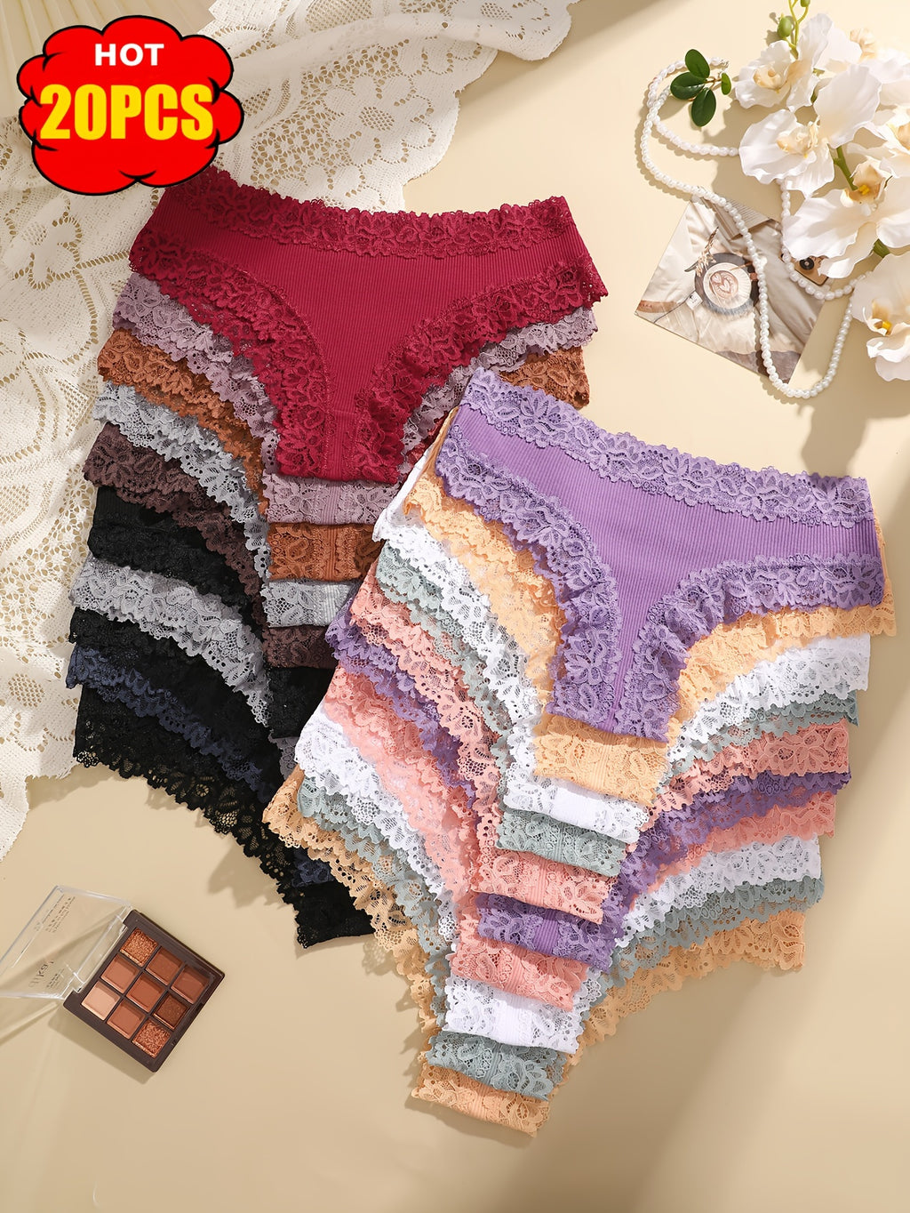 20 pairs - Set of Lace Cotton Underwear - Comfortable - Elegant - Fashionable - Soft and Skin Friendly Underwear - Suitable for Daily Commuting - Women's Underwear