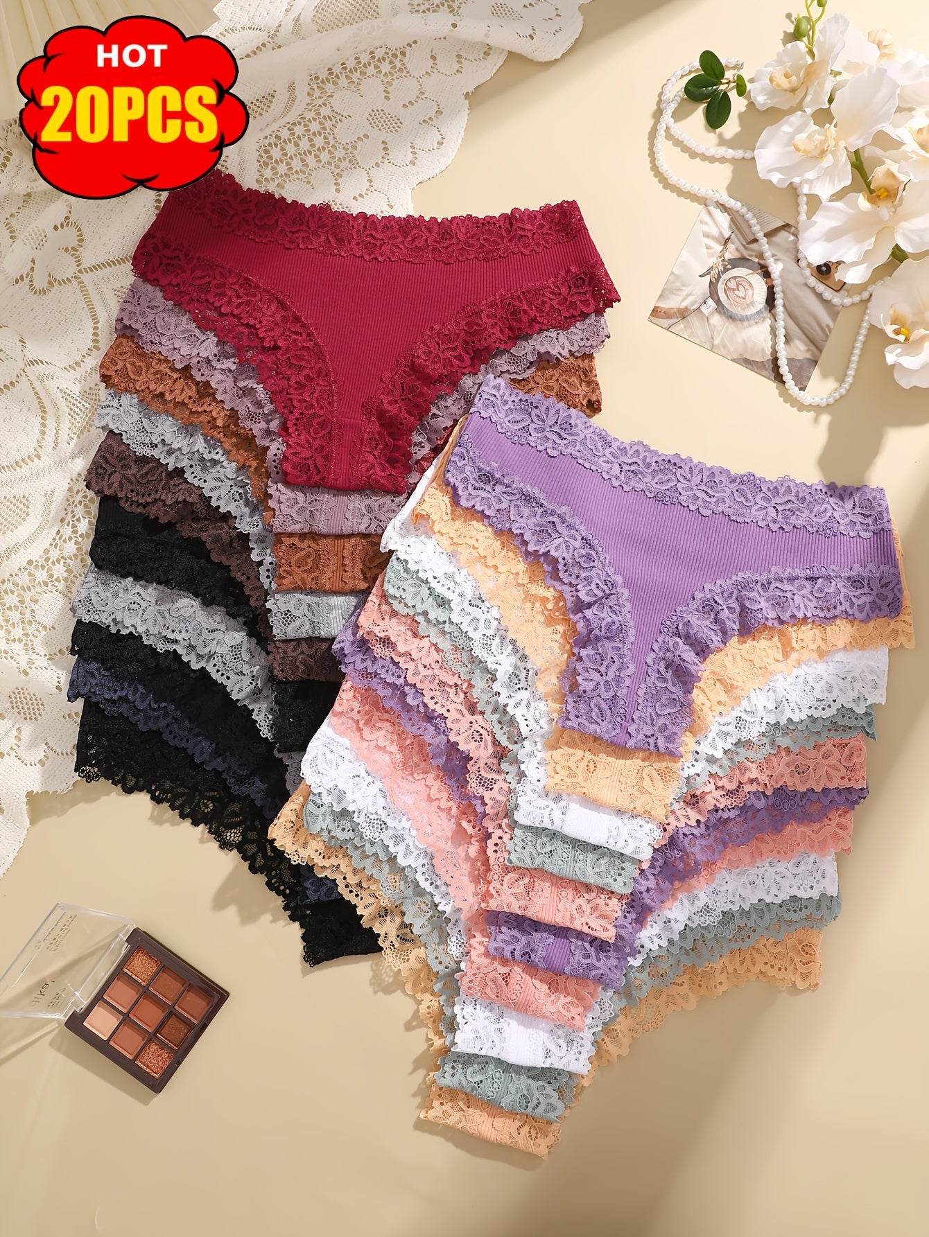 20 pairs - Set of Lace Cotton Underwear - Comfortable - Elegant - Fashionable - Soft and Skin Friendly Underwear - Suitable for Daily Commuting - Women's Underwear