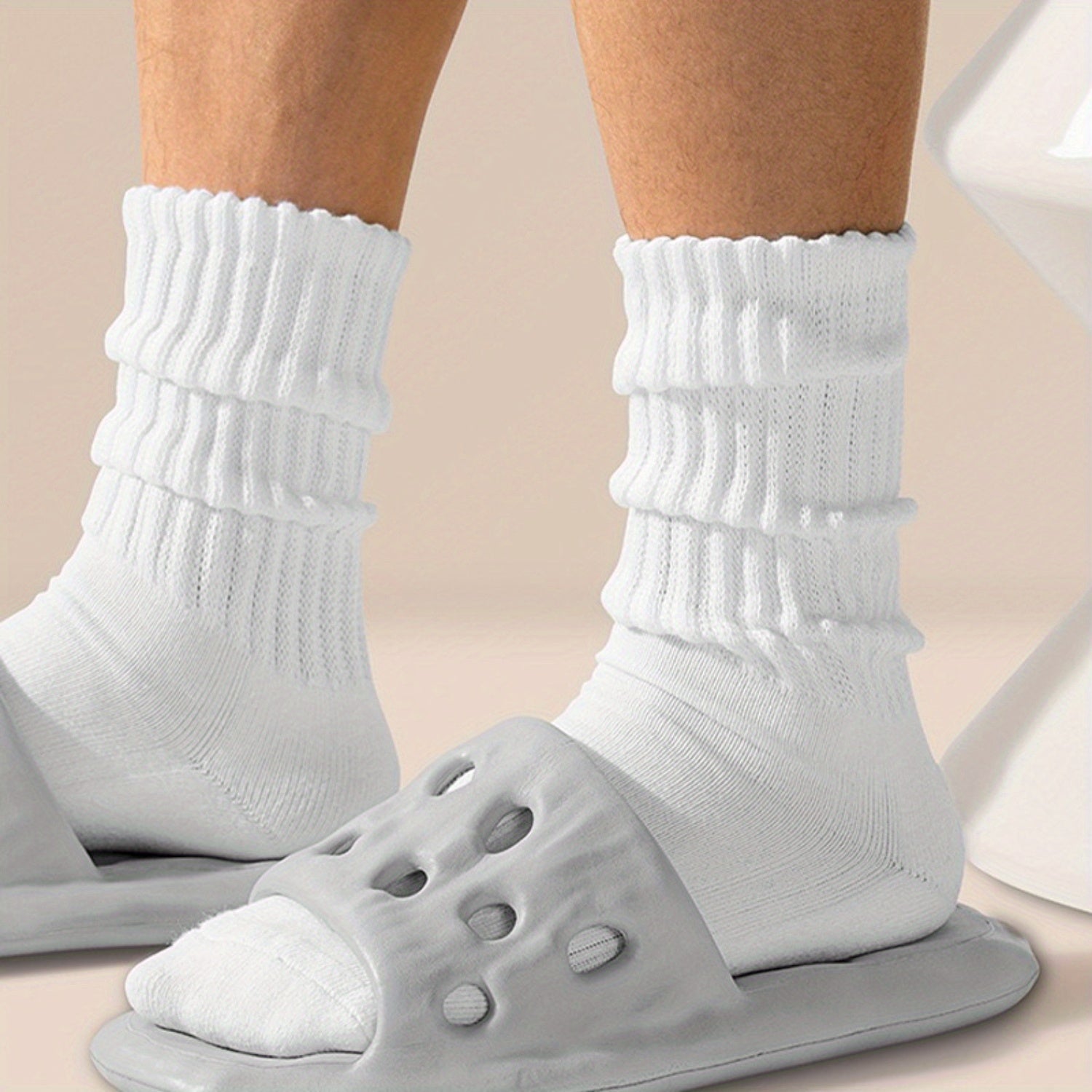 3 Pairs - Warm Winter Socks - Unisex Breathable Mid Calf Socks - Solid Color Stacked Long Socks