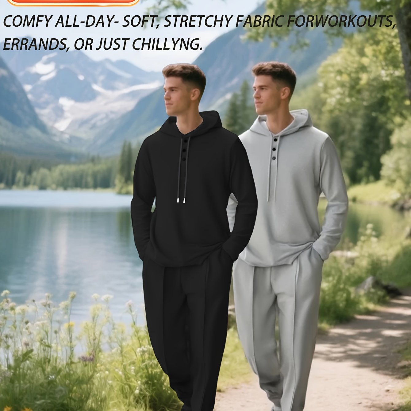 4 pcs - Long-Sleeved Casual Pants Set-- Long-Sleeved Casual Hooded Sweatshirt and Drawstring Pants - Regular Fit - Long-Sleeved Casual Set