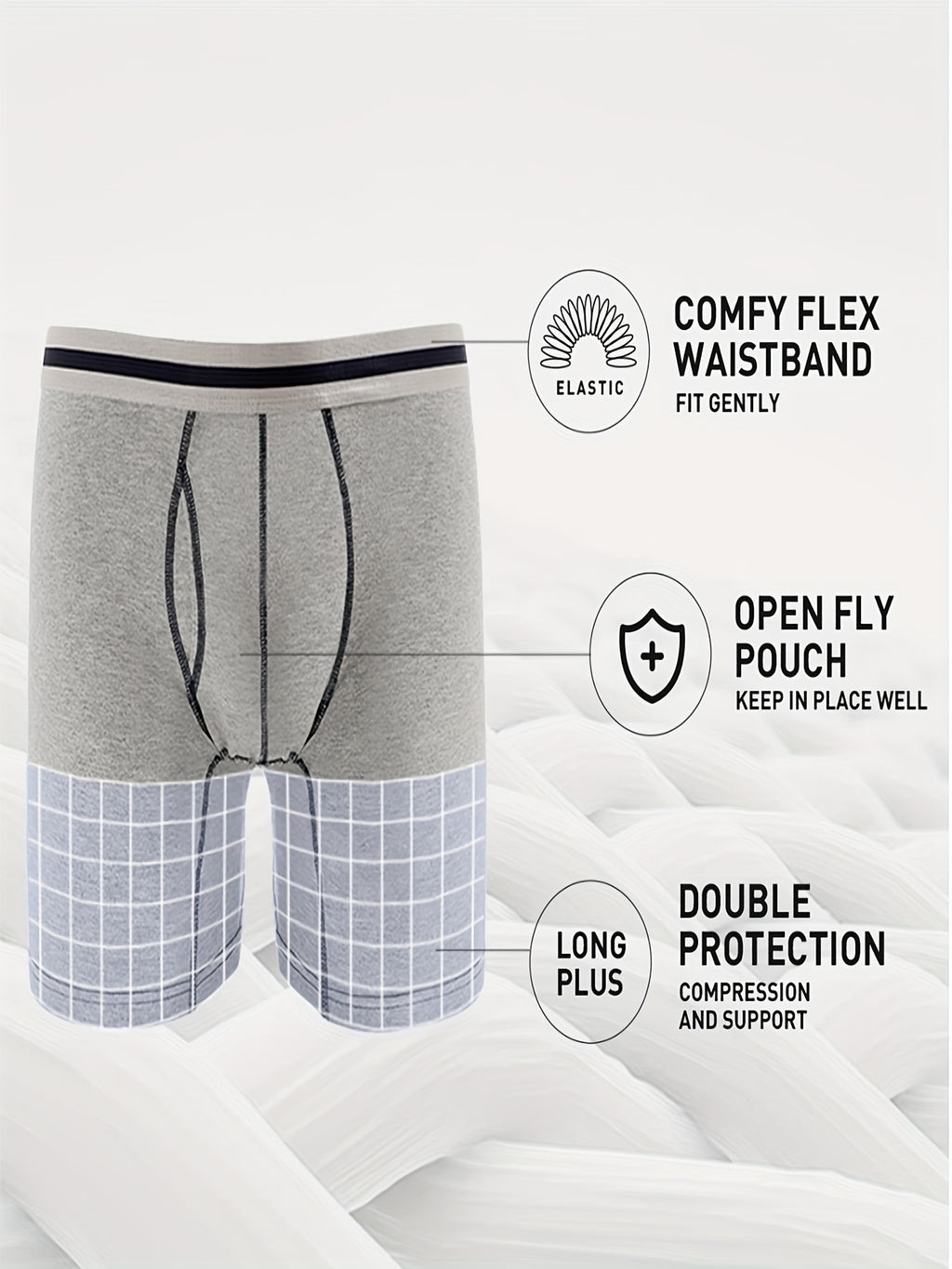 4 pairs - Men's Cotton Boxer Briefs with Open Fly Pouch - Long Leg - Slimming Shapewear - Moisture Wicking &amp; Breathable - Ideal for Sports &amp; Cycling - Stretchy Support in Black, White, Red, Navy