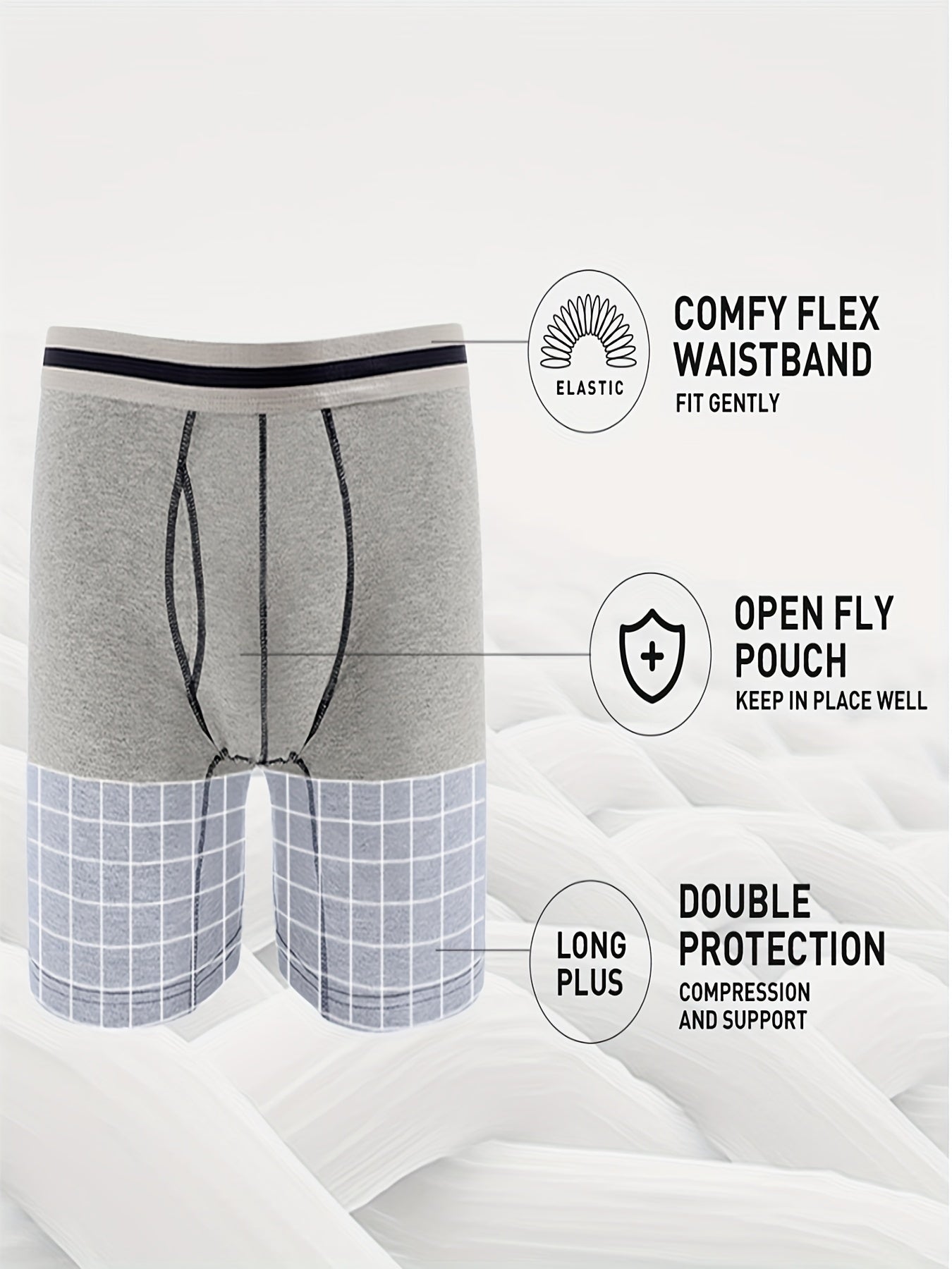 4 pairs - Men's Cotton Boxer Briefs with Open Fly Pouch - Long Leg - Slimming Shapewear - Moisture Wicking &amp; Breathable - Ideal for Sports &amp; Cycling - Stretchy Support in Black, White, Red, Navy