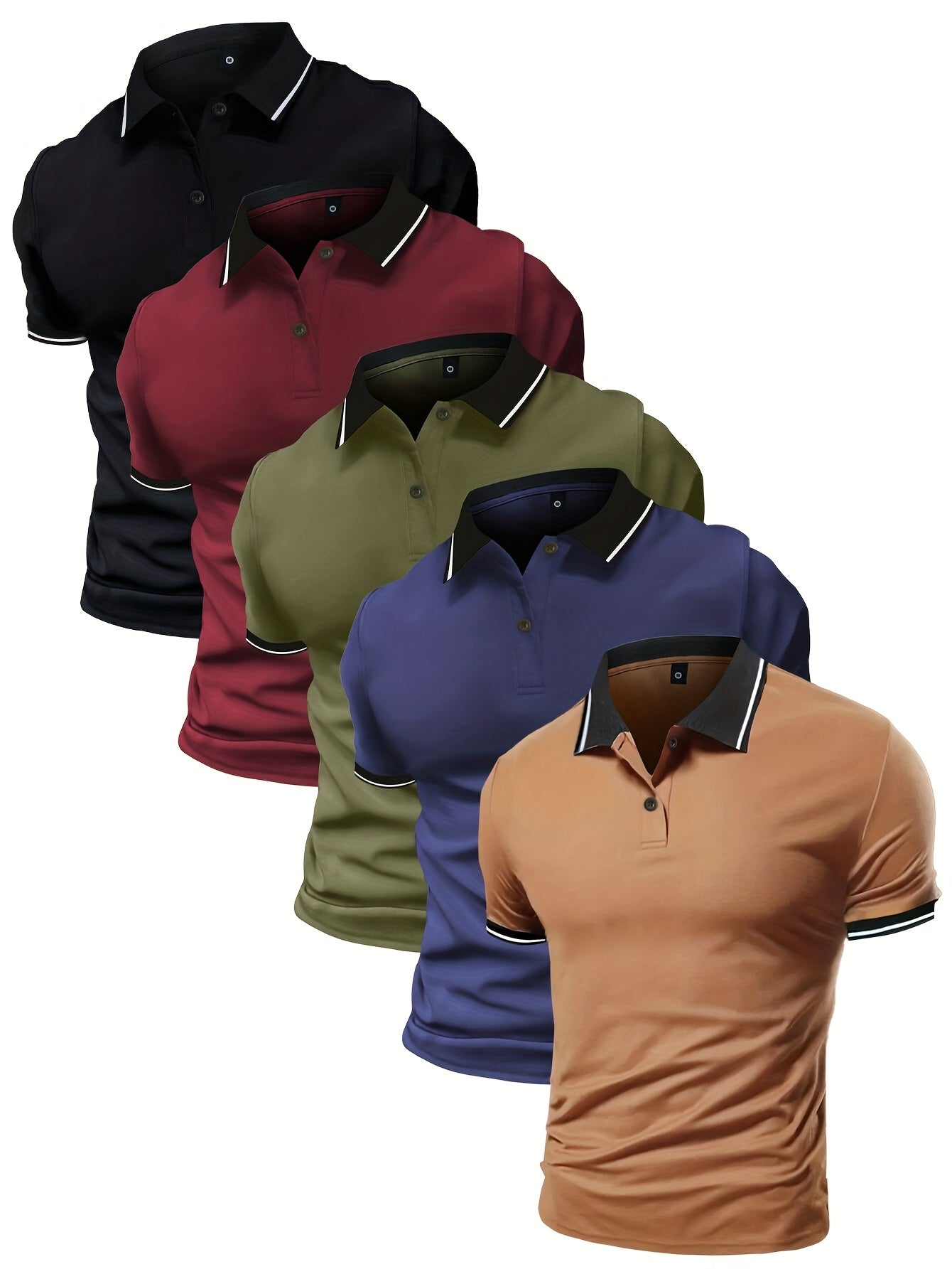 5 Men's Polo Shirts with Collar - Solid Color - Short Sleeves - Available in Multiple Colors - Suitable for Work And Casual Sportswear