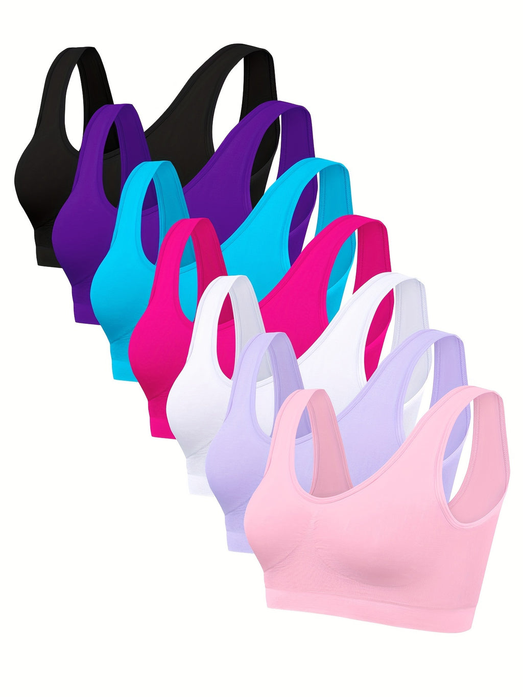 7 pcs - Solid Seamless Sporty Bra - Comfy & Breathable Bra - Women's Lingerie & Underwear