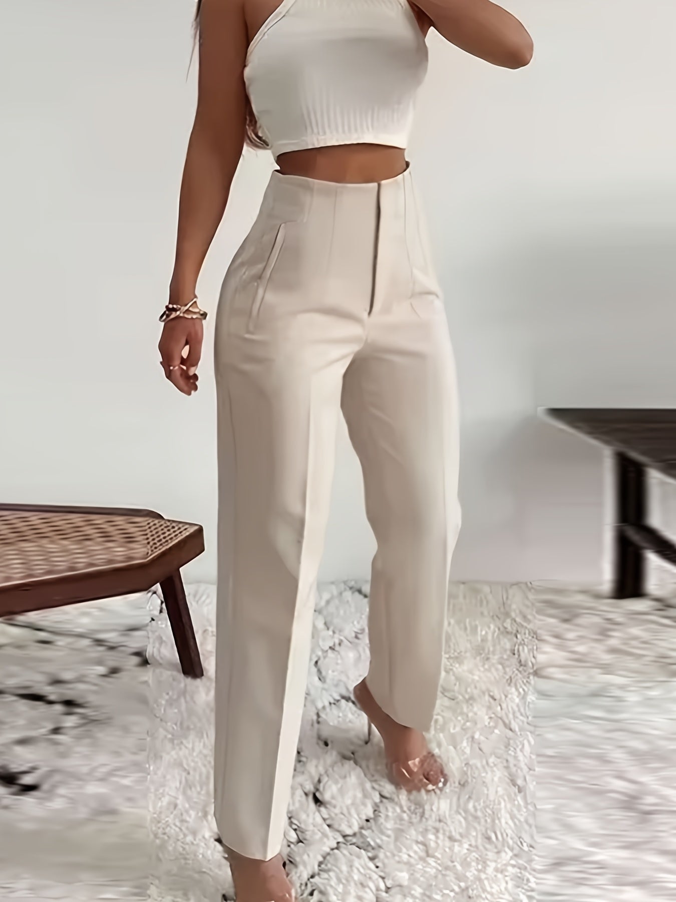 Women's High-Waisted Slim-Fit Office Pencil Pants - Trousers for Professional Workwear Formal Attire - Office Pants, Business Casual, Sophisticated Look