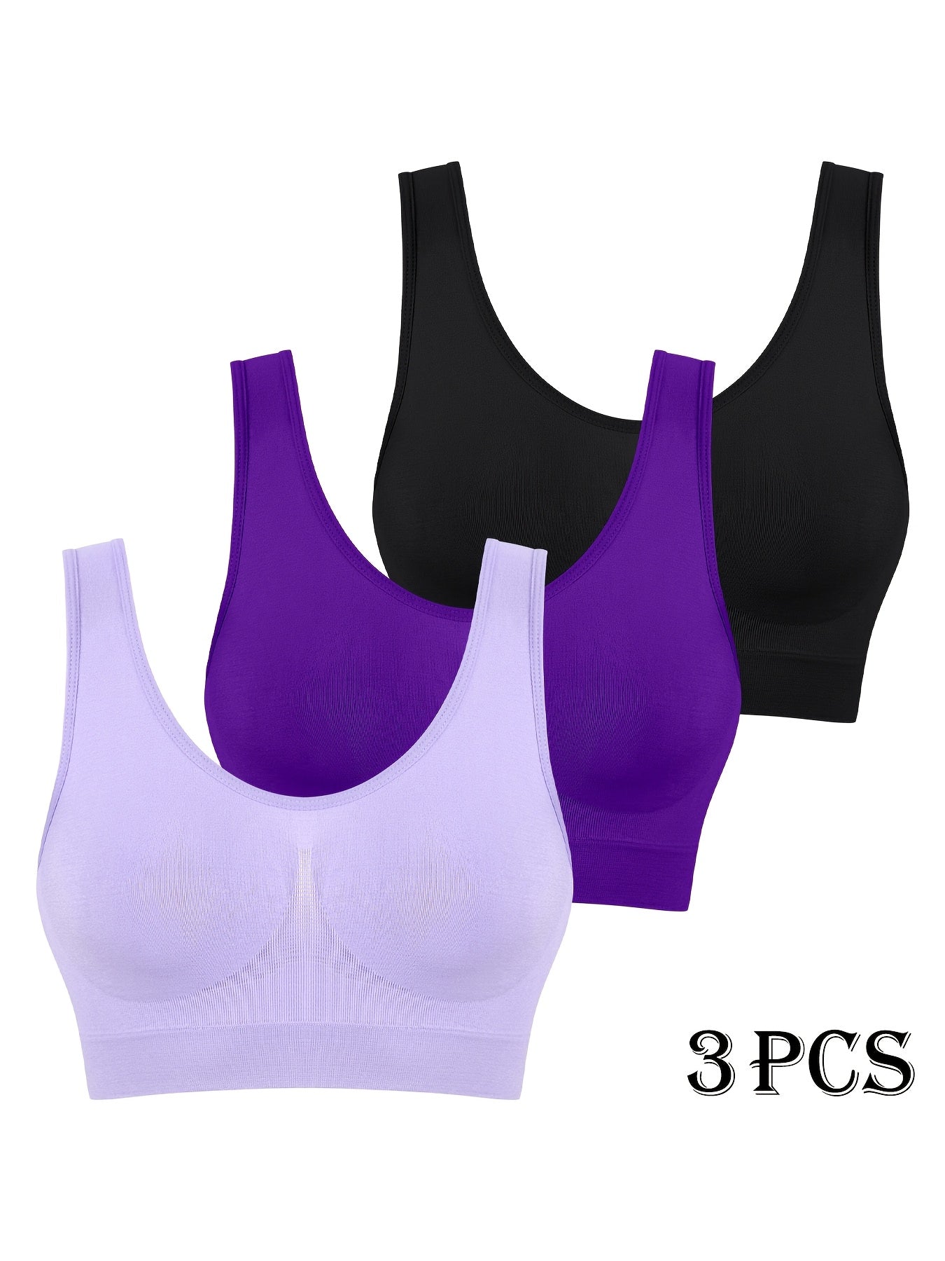 3 pcs - Women's Seamless High-Impact Sports Bras - No Padding Lightweight Breathable Mesh - High Elasticity for Gym, Yoga, Running - Elegant Special Series - Highelasticity Fabric