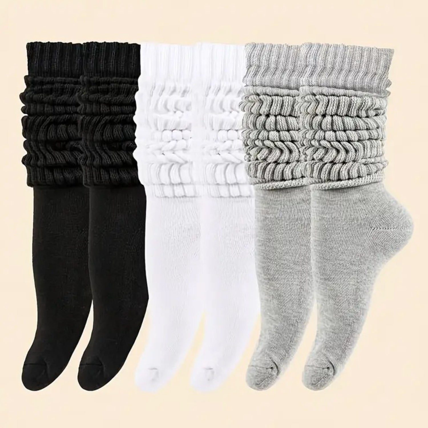 3 Pairs - Warm Winter Socks - Unisex Breathable Mid Calf Socks - Solid Color Stacked Long Socks