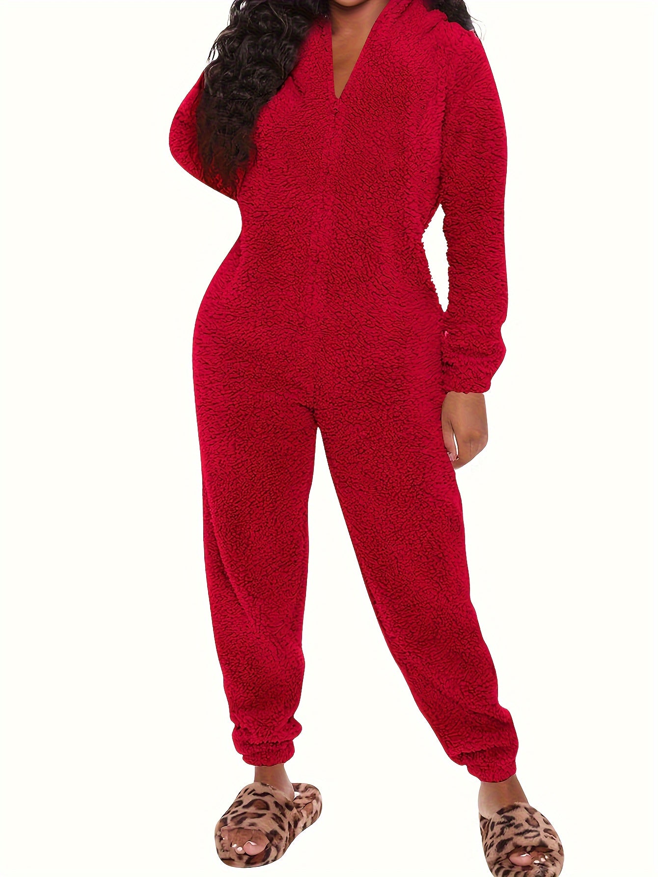 Fuzzy Cozy Hooded Pajama Jumpsuit - Comfy &amp; Cute Long Sleeve Zipper Pajamas - Women's Lingerie &amp; Sleepwear - Music Festival